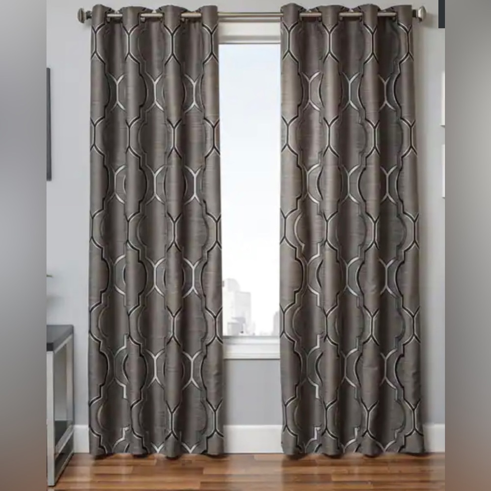 Softline Trenton Grommet Top Curtain Panel Pair 55x96 Color: Platinum - Picture 2 of 5